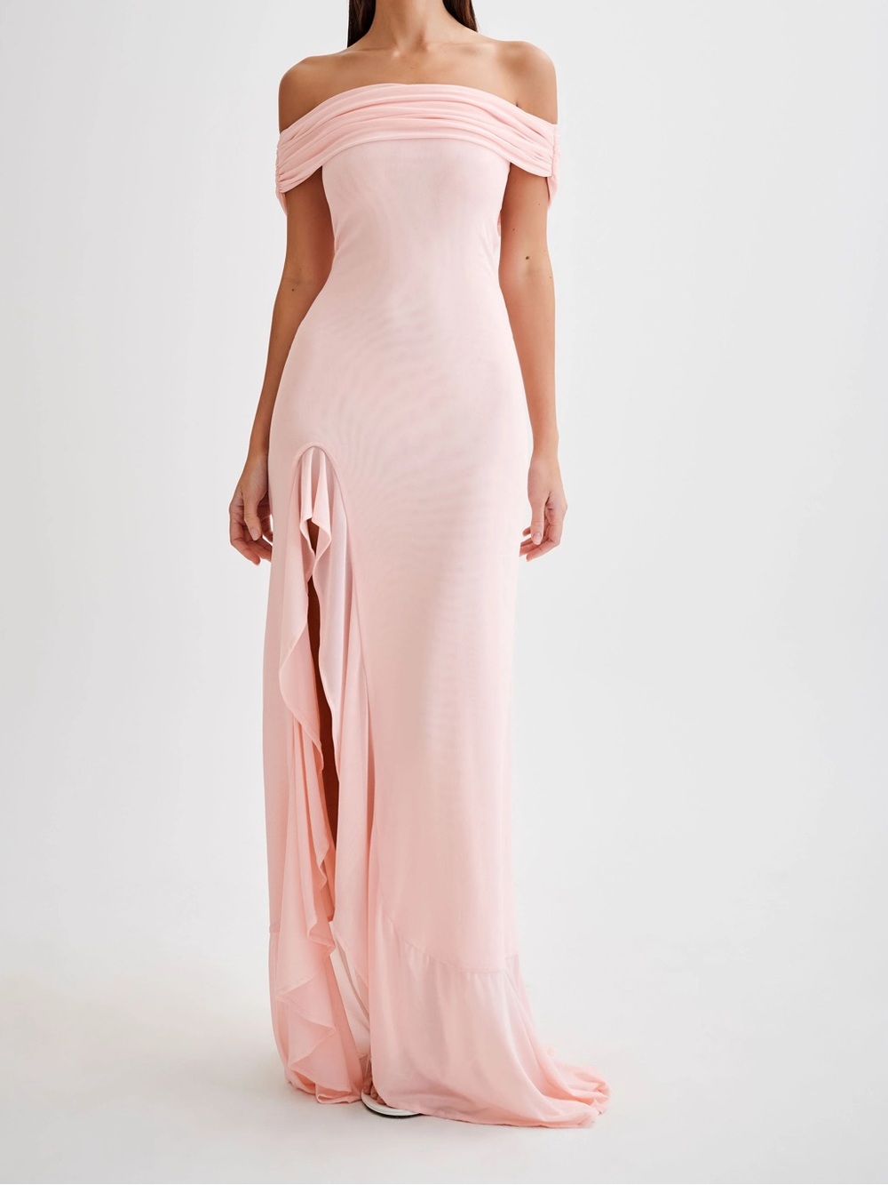 Meshki Audrey Off Shoulder Dress Pale Pink
